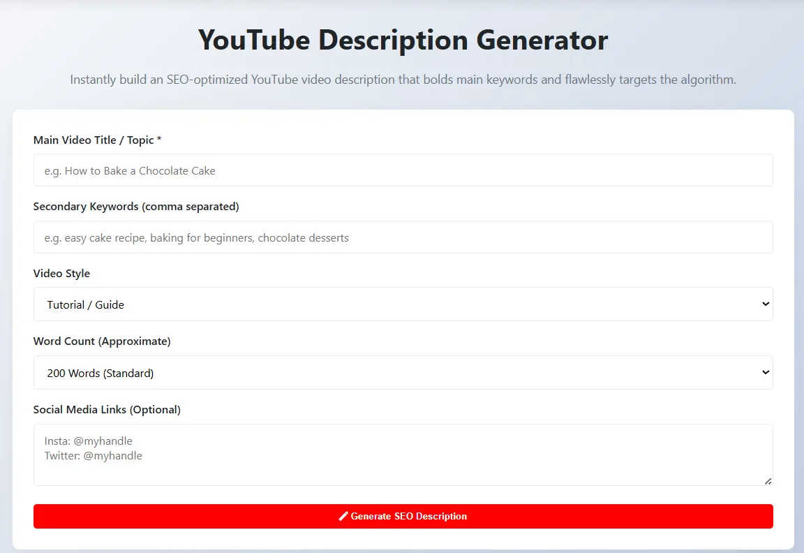 Youtube description generator