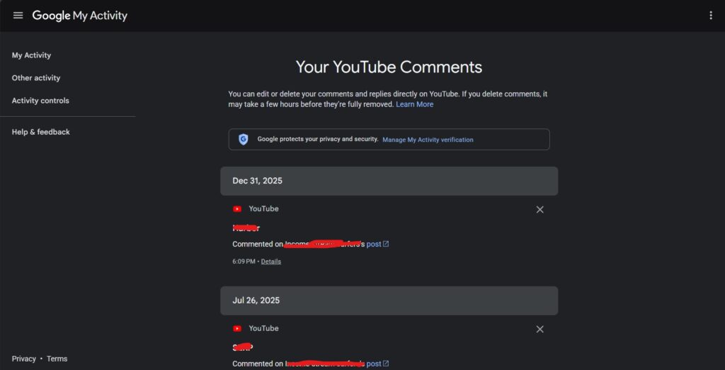 Youtube Comment History
