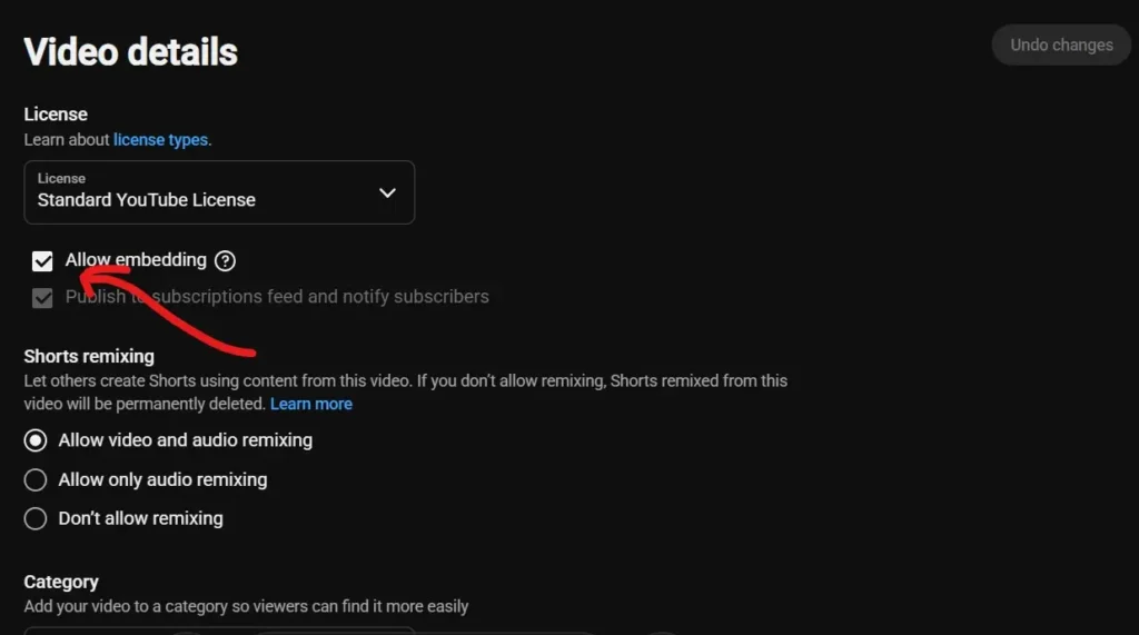 Allow Embedding option inside YouTube Studio