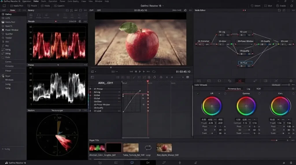 DaVinci Resolve editing and color grading workspace