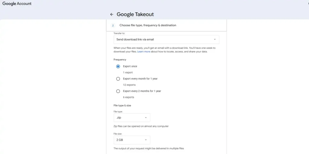 Google Takeout Export