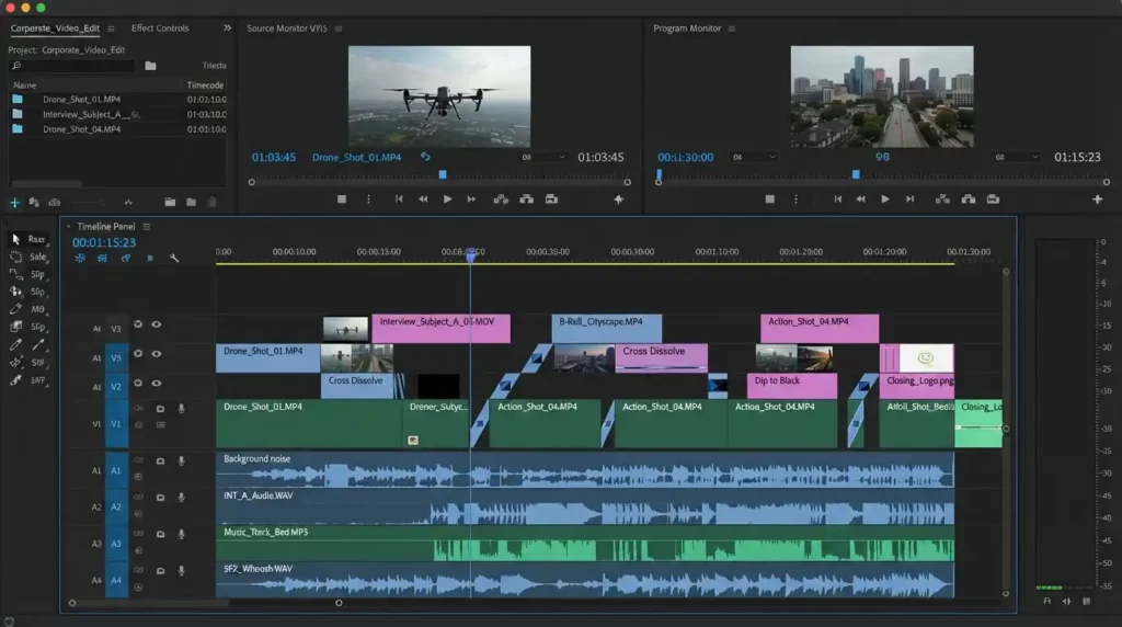 Professional video editing timeline used by YouTubers