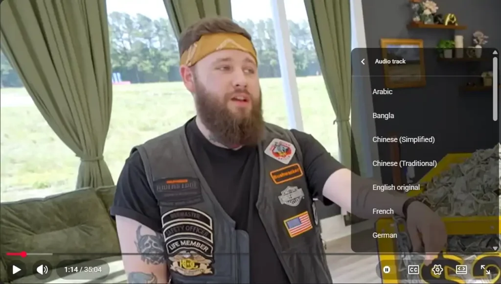 Youtube Audio Track Menu